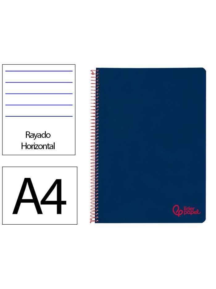 Cuaderno espiral liderpapel a4 wonder tapa plastico 80h 90gr rayado horizontal con margen color azul marino Cuaderno espiral liderpapel a4 wonder tapa plastico 80h 90gr rayado horizontal con margen color azul marino