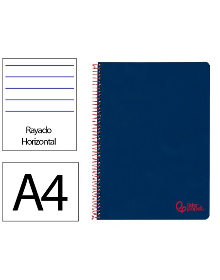 Cuaderno espiral liderpapel a4 wonder tapa plastico 80h 90gr rayado horizontal con margen color azul marino