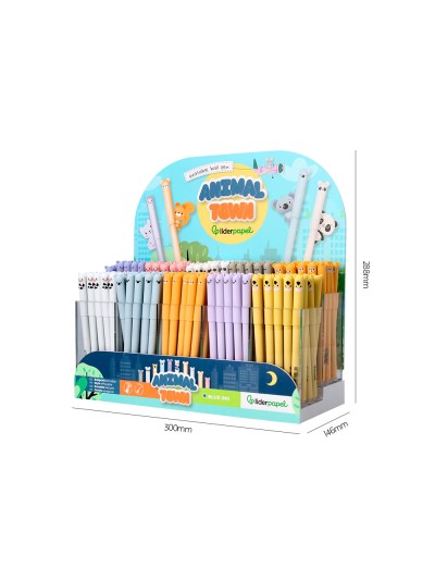 Boligrafo fantasia liderpapel animal town tinta azul borrable punta 1 mm expositor de 250 unidades 300x138x292 mm