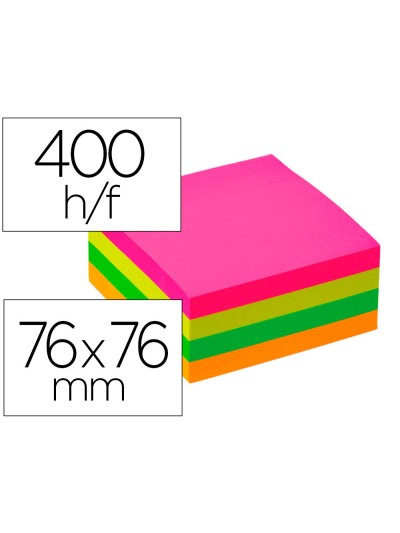 Bloc de notas adhesivas quita y pon q-connect 76x76 mm fsc fluorescente con 400 hojas