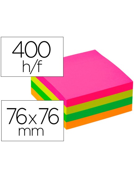 Bloc de notas adhesivas quita y pon q-connect 76x76 mm fsc fluorescente con 400 hojas