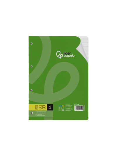 Recambio liderpapel a4 100 hojas 75 gr pauta 5 2.5mm con margen 4 taladros