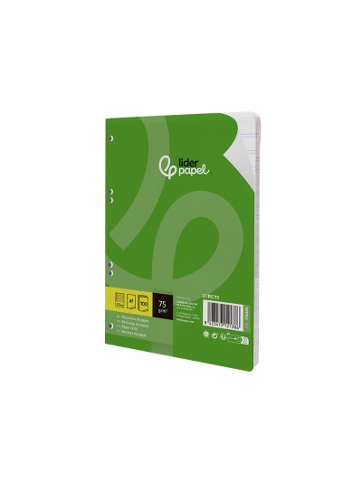 Recambio liderpapel a5 100 hojas 75 gr pauta 5 2.5mm con margen 6 taladros