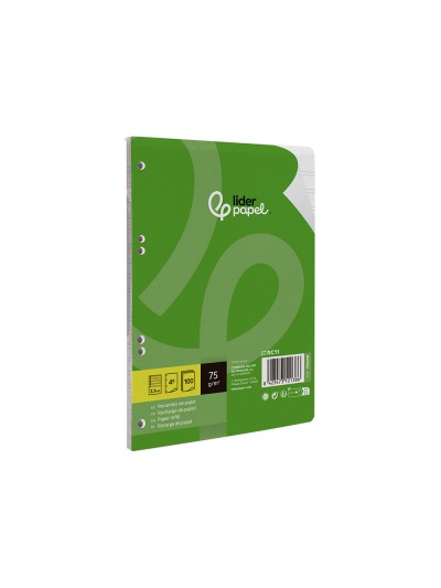 Recambio liderpapel a5 100 hojas 75 gr pauta 5 2.5mm con margen 6 taladros