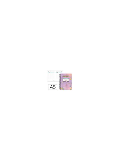 Agenda escolar liderpapel 25-26 espiral pixel morado dia pagina a5 bilingüe papel fsc 80 gr