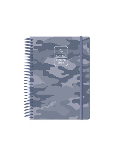 Agenda escolar liderpapel 25-26 espiral patterns militar gris dia pagina a5 bilingüe papel fsc 80 gr