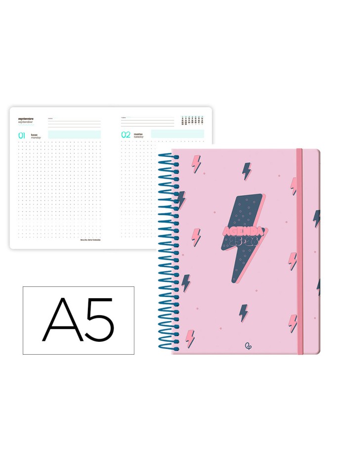 Agenda escolar liderpapel 25-26 espiral patterns rayos rosa dia pagina a5 bilingüe papel fsc 80 gr Agenda escolar liderpapel 25-26 espiral patterns rayos rosa dia pagina a5 bilingüe papel fsc 80 gr
