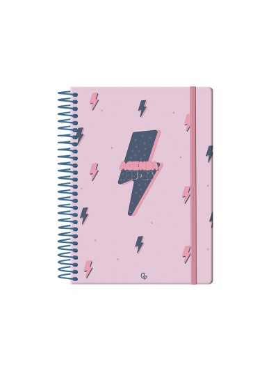 Agenda escolar liderpapel 25-26 espiral patterns rayos rosa dia pagina a5 bilingüe papel fsc 80 gr