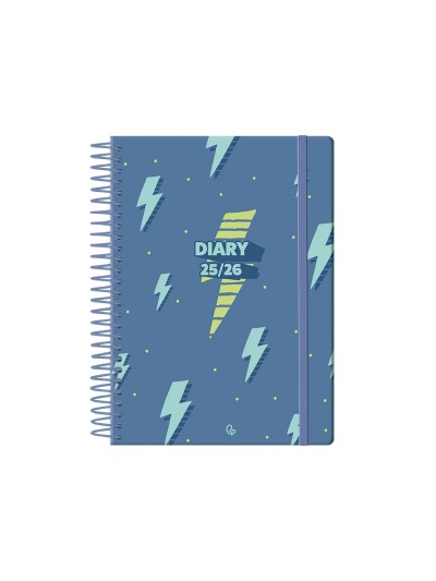 Agenda escolar liderpapel 25-26 espiral patterns rayos azul dia pagina a5 bilingüe papel fsc 80 gr