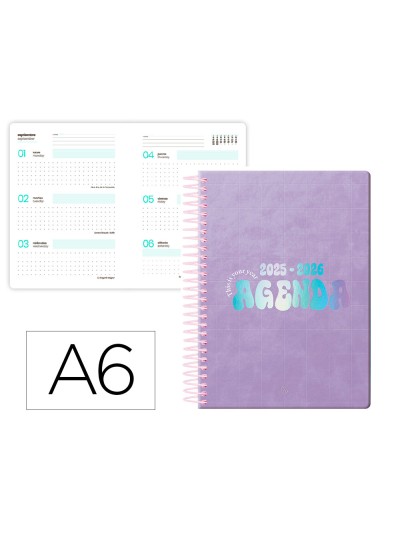 Agenda escolar liderpapel 25-26 espiral kymolos dia pagina a6 bilingüe papel fsc 80 gr