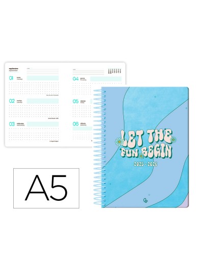 Agenda escolar liderpapel 25-26 espiral zante dia pagina a5 bilingüe papel fsc 80 gr