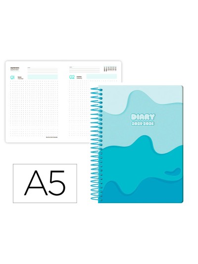 Agenda escolar liderpapel 25-26 espiral melting azul dia pagina a5 bilingüe papel fsc 80 gr