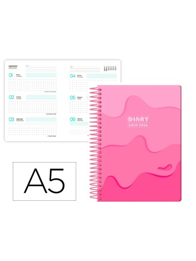 Agenda escolar liderpapel 25-26 espiral melting rosa semana vista a5 bilingüe papel fsc 80 gr
