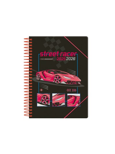 Agenda escolar liderpapel 25-26 espiral cars rojo dia pagina a5 bilingüe papel fsc 80 gr