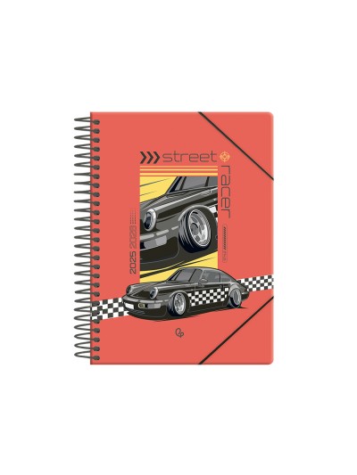 Agenda escolar liderpapel 25-26 espiral cars negro dia pagina a5 bilingüe papel fsc 80 gr