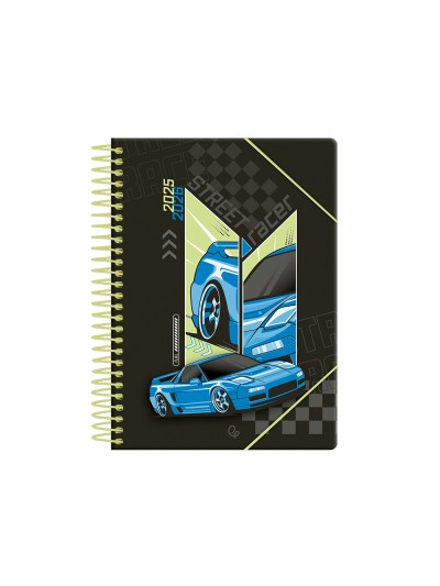Agenda escolar liderpapel 25-26 espiral cars azul dia pagina a5 bilingüe papel fsc 80 gr