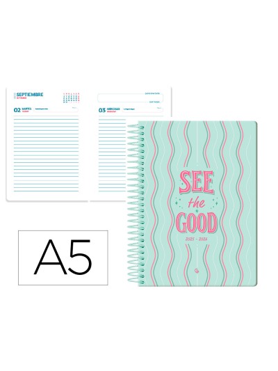 Agenda escolar liderpapel 25-26 espiral petite lineas dia pagina a5 bilingüe papel fsc 80 gr