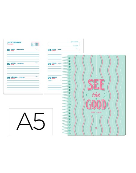 Agenda escolar liderpapel 25-26 espiral petite lineas semana vista a5 bilingüe papel fsc 80 gr