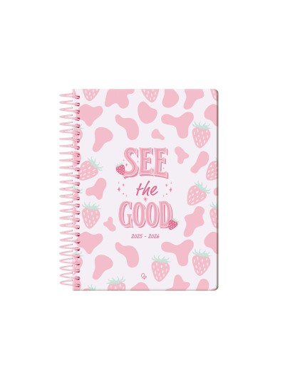 Agenda escolar liderpapel 25-26 espiral petite fresas semana vista a5 bilingüe papel fsc 80 gr