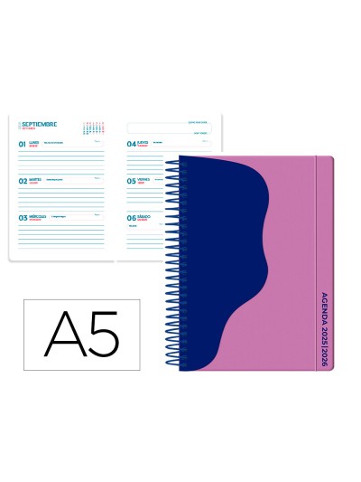 Agenda escolar liderpapel 25-26 espiral waves morado semana vista a5 bilingüe papel fsc 80 gr