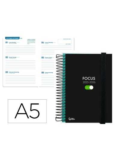 Agenda escolar liderpapel 25-26 espiral personalizable semana vista a5 bilingüe papel fsc 70 gr