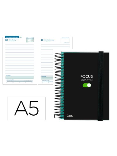 Agenda escolar liderpapel 25-26 espiral personalizable dia pagina a5 bilingüe papel fsc 70 gr