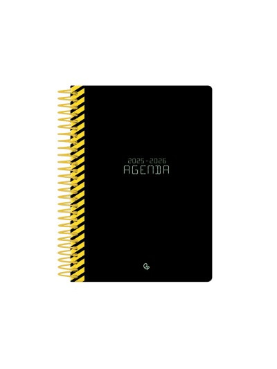 Agenda escolar liderpapel 25-26 espiral classic negro dia pagina a5 bilingüe papel fsc 70 gr