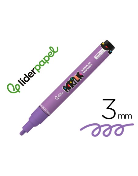 Rotulador liderpapel acrylic base agua todo tipo de superficie punta redonda 3 mm malva