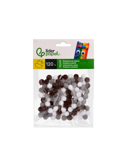 Pompones de colores liderpapel 1 cm tonalidades neutras bolsa con 120 unidades