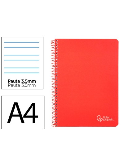 Cuaderno espiral liderpapel a4 witty tapa dura 80h 90gr pauta 3,5mm con margen color rojo