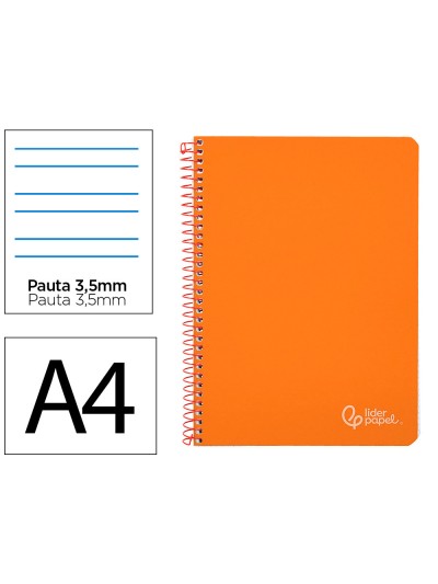 Cuaderno espiral liderpapel a4 witty tapa dura 80h 90gr pauta 3,5mm con margen color naranja