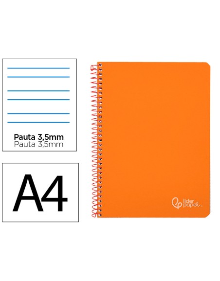 Cuaderno espiral liderpapel a4 witty tapa dura 80h 90gr pauta 3,5mm con margen color naranja