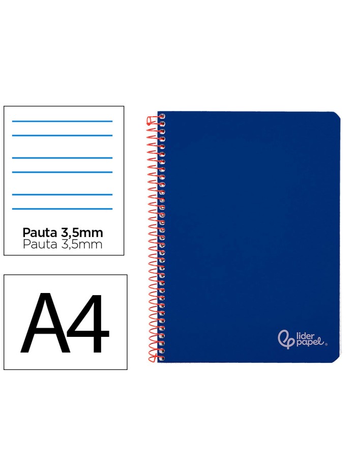 Cuaderno espiral liderpapel a4 witty tapa dura 80h 90gr pauta 3,5mm con margen color azul oscuro