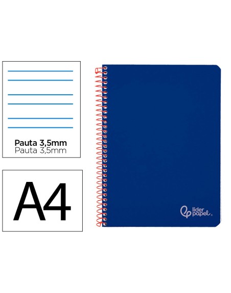 Cuaderno espiral liderpapel a4 witty tapa dura 80h 90gr pauta 3,5mm con margen color azul oscuro