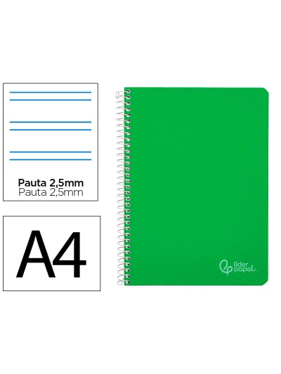 Cuaderno espiral liderpapel a4 witty tapa dura 80h 90gr pauta 2,5mm con margen color verde