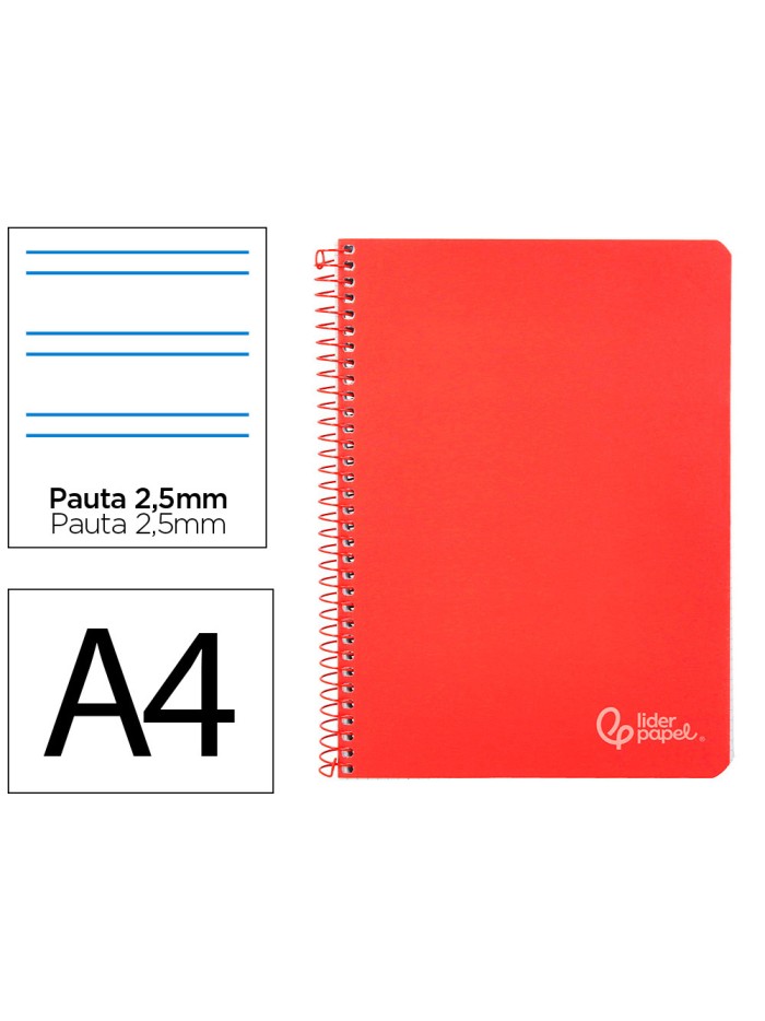 Cuaderno espiral liderpapel a4 witty tapa dura 80h 90gr pauta 2,5mm con margen color rojo Cuaderno espiral liderpapel a4 witty tapa dura 80h 90gr pauta 2,5mm con margen color rojo