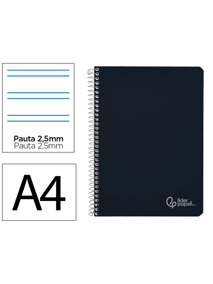 Cuaderno espiral liderpapel din a4 witty tapa dura 80h 90gr pauta 2,5mm con margen color negro Cuaderno espiral liderpapel din a4 witty tapa dura 80h 90gr pauta 2,5mm con margen color negro
