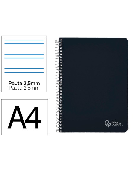 Cuaderno espiral liderpapel din a4 witty tapa dura 80h 90gr pauta 2,5mm con margen color negro