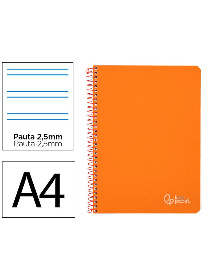Cuaderno espiral liderpapel a4 witty tapa dura 80h 90gr pauta 2,5mm con margen color naranja Cuaderno espiral liderpapel a4 witty tapa dura 80h 90gr pauta 2,5mm con margen color naranja