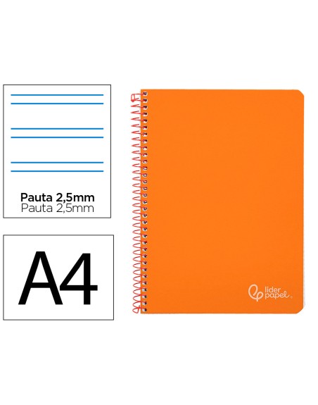 Cuaderno espiral liderpapel a4 witty tapa dura 80h 90gr pauta 2,5mm con margen color naranja