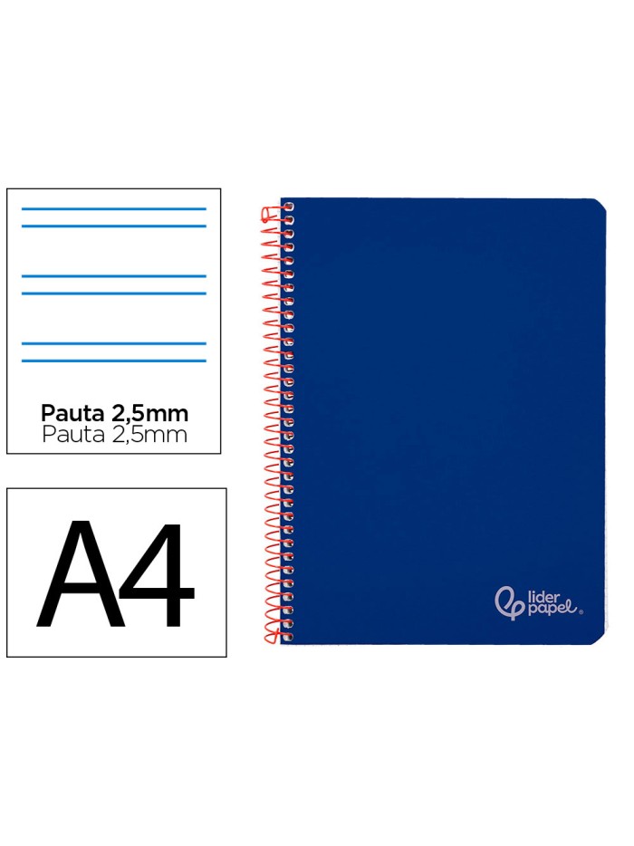 Cuaderno espiral liderpapel din a4 witty tapa dura 80h 90gr pauta 2,5mm con margen color azul oscuro Cuaderno espiral liderpapel din a4 witty tapa dura 80h 90gr pauta 2,5mm con margen color azul oscuro