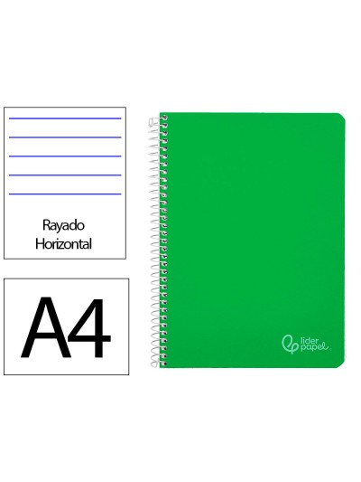 Cuaderno espiral liderpapel din a4 witty tapa dura 80h 90gr rayado horizontal con margen color verde