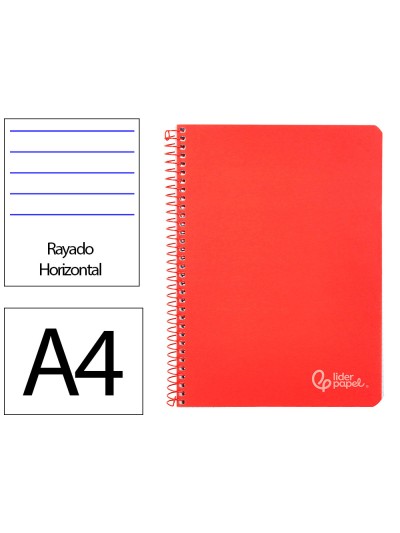 Cuaderno espiral liderpapel din a4 witty tapa dura 80h 90gr rayado horizontal con margen color rojo
