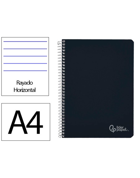 Cuaderno espiral liderpapel din a4 witty tapa dura 80h 90gr rayado horizontal con margen color negro