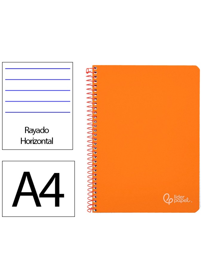 Cuaderno espiral liderpapel din a4 witty tapa dura 80h 90gr rayado horizontal con margen color naranja Cuaderno espiral liderpapel din a4 witty tapa dura 80h 90gr rayado horizontal con margen color naranja