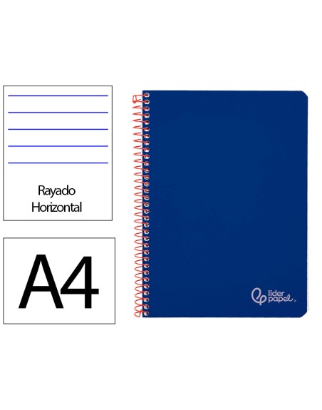 Cuaderno espiral liderpapel din a4 witty tapa dura 80h 90gr rayado horizontal con margen color azul oscuro