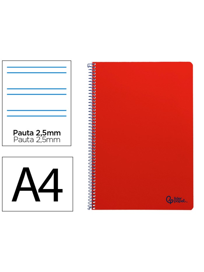 Cuaderno espiral liderpapel a4 smart tapa blanda 80h 75gr pauta 3,5mm con margen color rojo Cuaderno espiral liderpapel a4 smart tapa blanda 80h 75gr pauta 3,5mm con margen color rojo