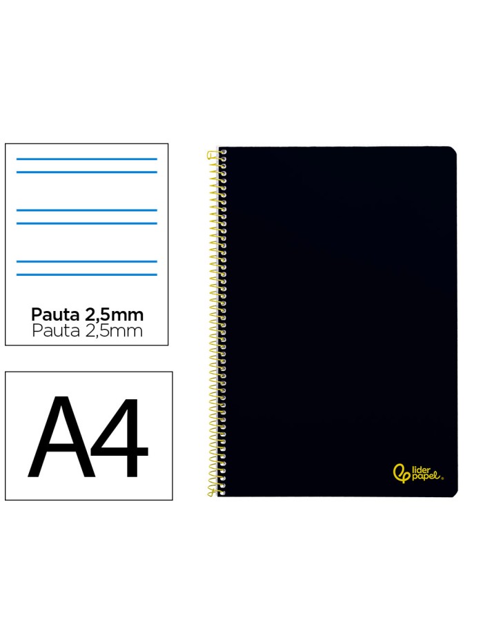 Cuaderno espiral liderpapel a4 smart tapa blanda 80h 75gr pauta 3,5mm con margen color negro Cuaderno espiral liderpapel a4 smart tapa blanda 80h 75gr pauta 3,5mm con margen color negro