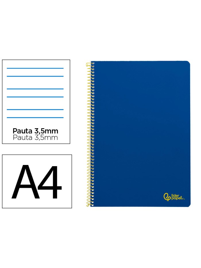 Cuaderno espiral liderpapel a4 smart tapa blanda 80h 75gr pauta 3,5mm con margen color azul oscuro Cuaderno espiral liderpapel a4 smart tapa blanda 80h 75gr pauta 3,5mm con margen color azul oscuro