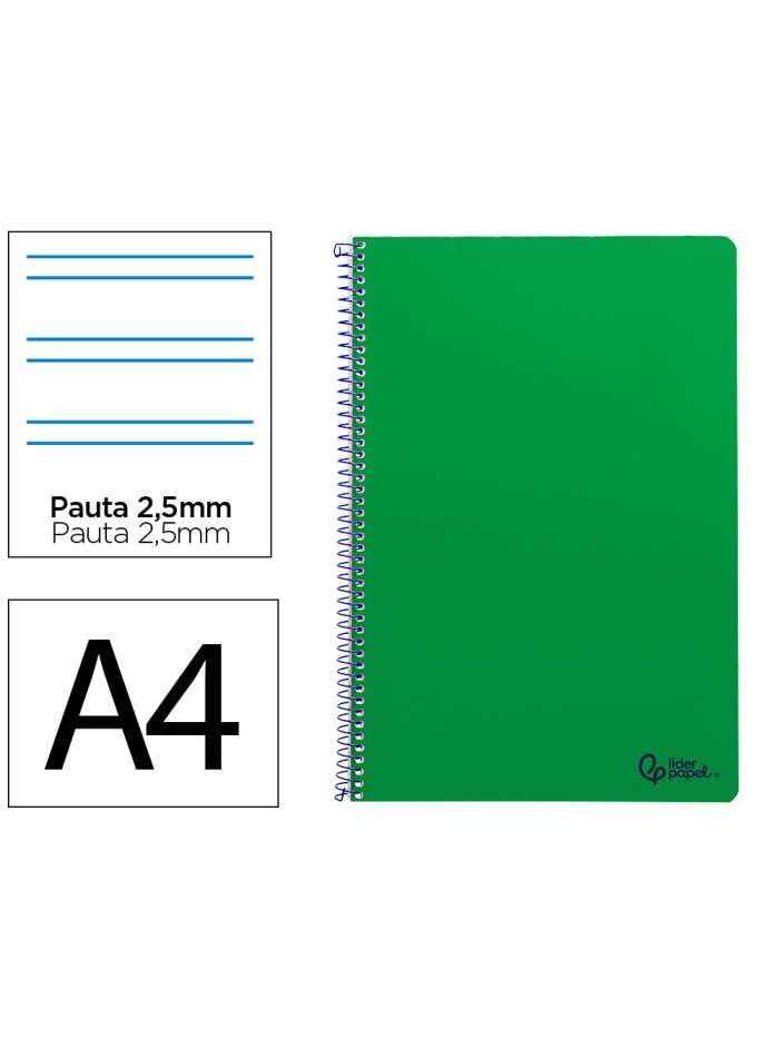 Cuaderno espiral liderpapel a4 smart tapa blanda 80h 75gr pauta 2,5mm con margen color verde Cuaderno espiral liderpapel a4 smart tapa blanda 80h 75gr pauta 2,5mm con margen color verde